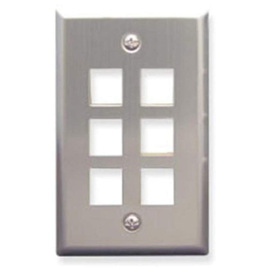 ICC 6-Port Keystone Wall Plate Stainless Steel 1 Pack