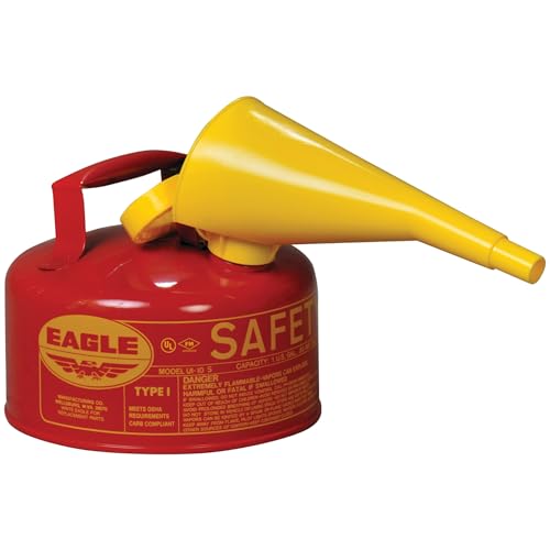 Eagle 1 Gallon Type I Red Safety Gas Can for Gasoline with Flame Arrester and Self-Closing Lid, Made in the USA, Galvanized Steel Flammable Storage Can, UI10S