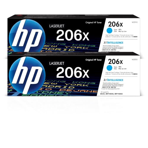 HP 206X Cyan High-Yield Toner Cartridge | Works with Color LaserJet Pro M255,MFP M282,M283 Series | W2111X,(Pack of 2)