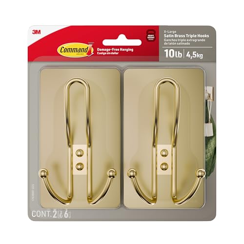 Command X-Large Satin Brass Triple Hook