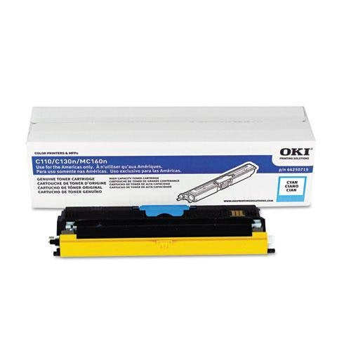 OKI 44250715 Okidata Toner C110 C130 MC160 MFP Cyan 2.5k Page High Capacity C130n MC160mfp