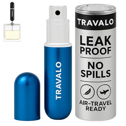 Travalo Classic HD Perfume Atomizer - Leak-Proof and TSA Approved for Air Travel - Reusable, Airtight, Easy-Fill Mini Pump Sprayer - Lightweight, Elegant Design w/Volume Window - Blue - 0.17oz