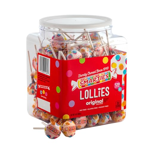 Smarties Lollies - Gluten Free, Peanut Free, Fat Free Assorted Fruity Flavors Lollipops - Low Calorie Perfect for Birthdays, Parties - Made by US Candy Company Since 1949-34 oz 120 Count (Pack of 1)
