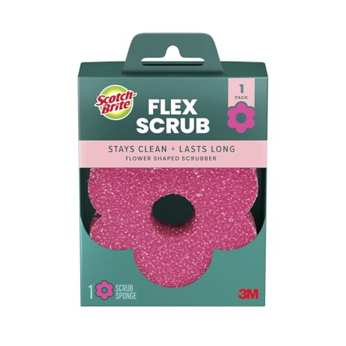 Scotch-Brite Flex Scrub, Pink, Non-Scratch Dish Sponge with Flexible Shape, Non- Scratch,1 Kitchen Sponge