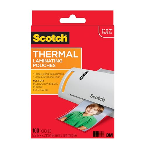 Scotch Thermal Laminating Pouches Premium Quality, 5 Mil Thick for Extra Protection, 100 Pack Photo Size Laminating Sheets, Our Most Durable Lamination Pouch, 5 x7 inches, Clear (TP5903-100)