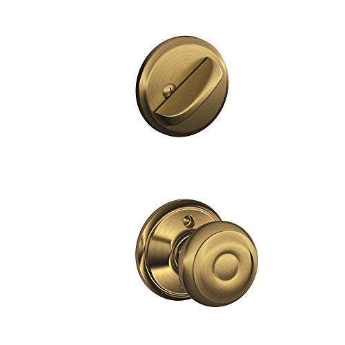 Schlage F59 GEO 609 Georgian Interior Knob, Antique Brass