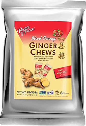 Prince of Peace Blood Orange Ginger Chews, 1 lb. – Candied Ginger – Candy Pack – Ginger Chews Candy – Natural Candy