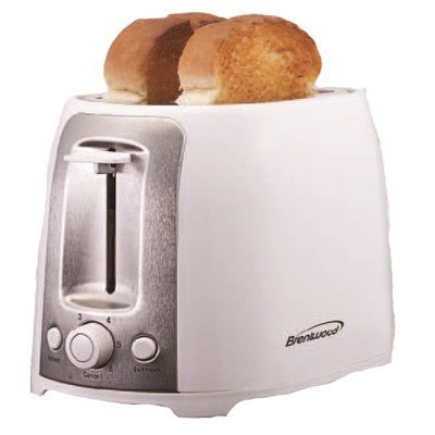 Brentwood TS-292W Cool Touch 2-Slice Extra Wide Slot Toaster, White/Silver, Extra Wide Slots for Variety of Breads, Auto-Centering Guides, 6-Setting Browning Knob, Non-Slip Feet