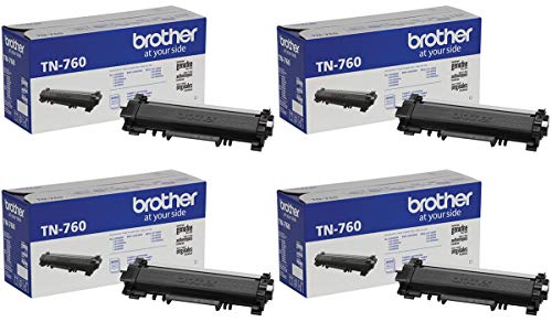 Brother Genuine Cartridge TN760 High Yield Black Toner, Pack of 4
