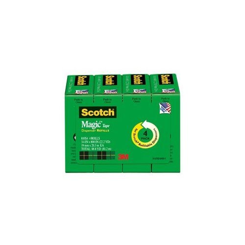 3M Scotch Magic Tape Dispenser Refill 0.75in x 800in Pack of 4