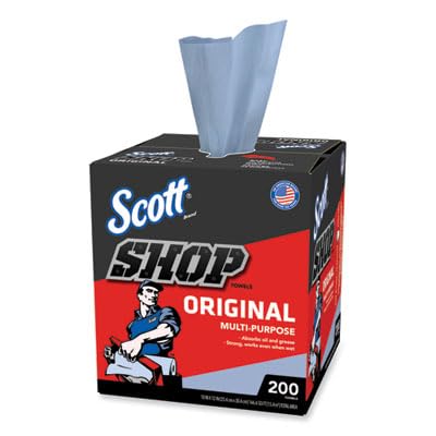 Scott Shop Original Blue Towels (75190), 9"x12" Cloth-like Paper Towel (8 Boxes of 200 Sheets, 1,600 Sheet Total)