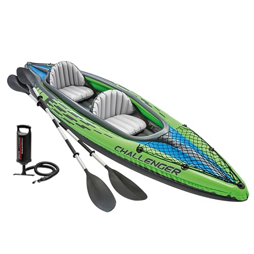 INTEX Challenger Inflatable Kayak Series: Includes Deluxe 86in Kayak Paddles and High-Output Pump – SuperStrong PVC – Adjustable Seat with Backrest – Removable Skeg – Cargo Storage Net