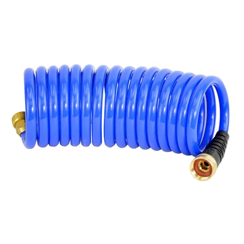 HoseCoil 3/8 inch ID Self Coiling Garden, RV, Marine Outdoor Water Hose (15' Blue)