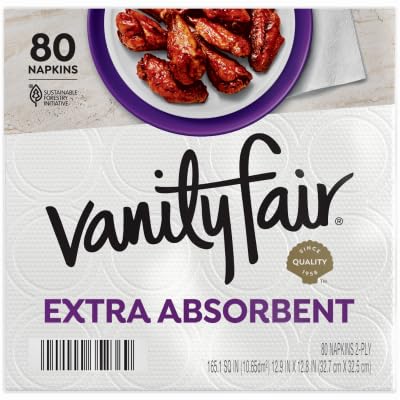 Vanity Fair Everyday Extra Absorbent Premium Paper Napkin, 80 Count, Dinner Napkin for Messy Meals