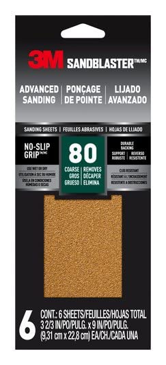 3M SandBlaster 9 in. L x 3-2/3 in. W 80 Grit Coarse Ceramic Sandpaper 6 pk