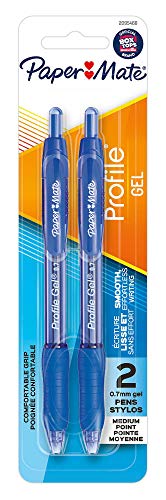 Paper Mate Gel Pen, Profile Retractable Pen, 0.7mm, Blue, 2 Count