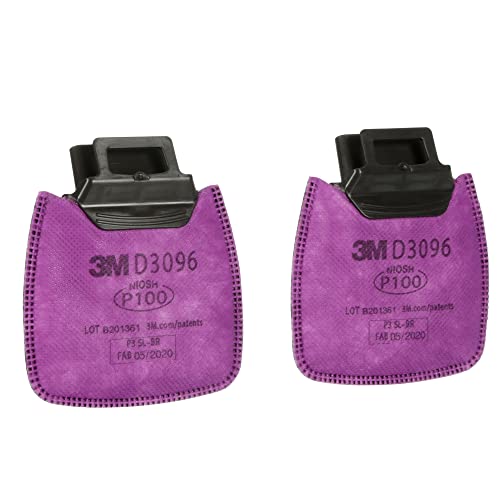 3M P100 Respirator Filter, Secure Click D3096, Oil and Non-Oil Based Particulates with Nuisance Level Acid Gas Relief, Dual-Flow for Easier Breathing, 1 Pair