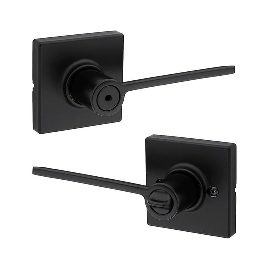 Kwikset 300LRLSQT-514 Ladera Lever with Square Rose Privacy Door Lock with 6AL Latch and RCS Strike Matte Black Finish