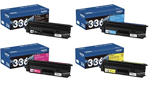 Brother Genuine TN336BK, TN336C, TN336M, TN336Y High Yield Color Laser Black, Cyan, Magenta and Yellow Toner Cartridge Set