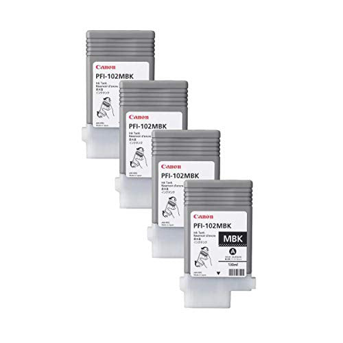 Canon 4 xPFI-102MBK Pigment Matte Black Ink Tank for The imagePROGRAF iPF500/600/700 Inkjet Printers, 130 ml.