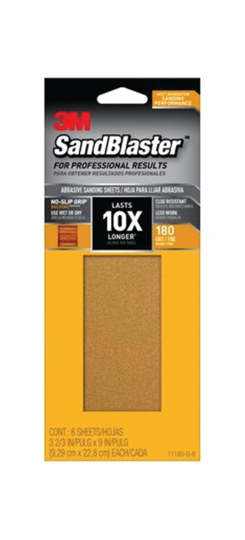 3M 11180-G-6 Medium 180 Grit Sandpaper, 9" x 3-2/3"