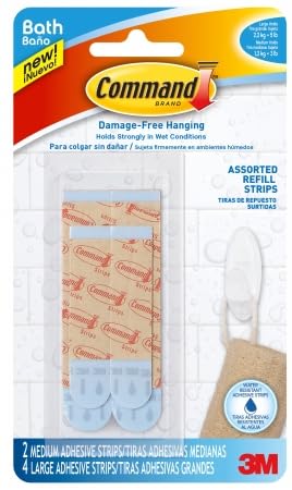 Command Bath Replacement Strips, 2-Medium and 4-Large Water-Resistant Adhesive Strips, Re-Hang Bath Hooks or Caddies