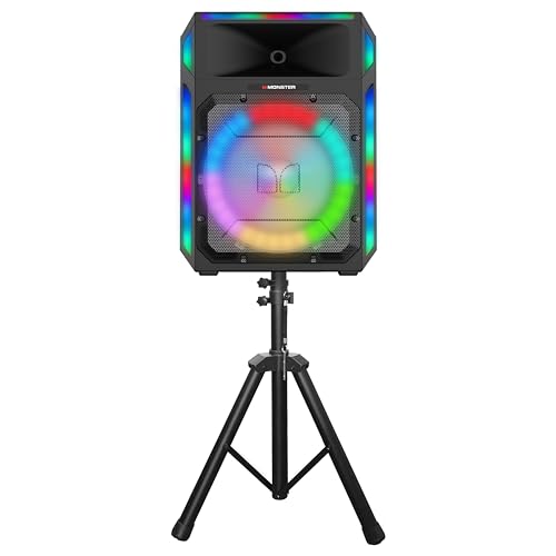 Monster X6 All-in-One Bluetooth Speaker System, Party Speaker, PA | 600W Power, 15" Sub | Beat Synced LED Lights, All Terrain Wheels, TWS Pairing, App Control | Includes Adjustable Tripod & Microphone