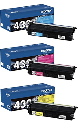 Brother TN433C, TN433M, TN433Y (TN-433C, TN-433M, TN-433Y) Cyan, Magenta and Yellow Color Toner Cartridge Set