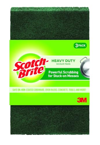 Scotch-Brite Heavy Duty Scouring Pad, Dish Scrubber for Kitchen + Outdoor, 3 Scrub Pads for Uncoated Pots and Pans, Cast Iron Cooktops, Grill Grates, Oven Racks, & BBQ, Durable, Long-Lasting
