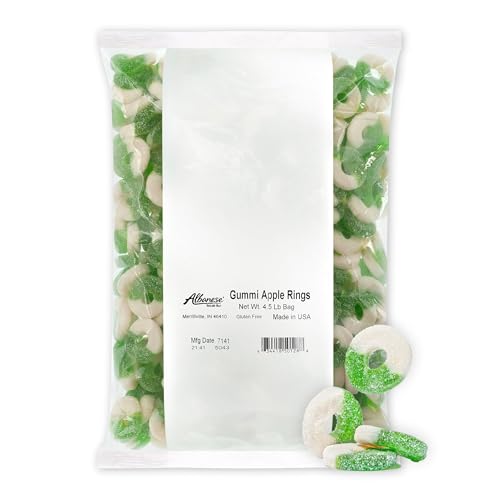 Albanese Confectionery Gummi Ring Sour Apple Green & White, 4.5 Pound