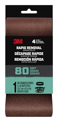 3M Rapid Removal 4x36 Power Sanding Belt, 80 grit, 1/Pack