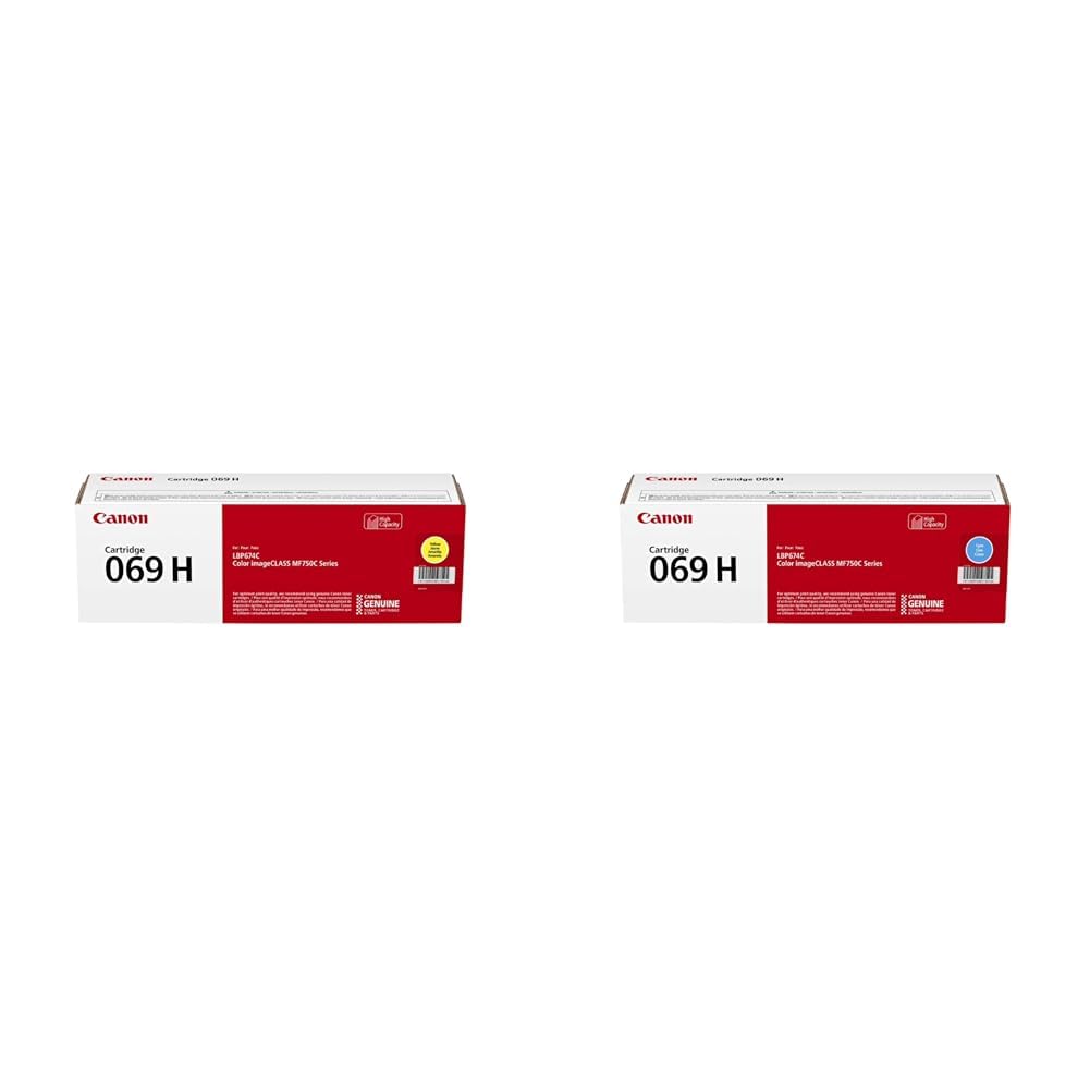 Canon 069 High Capacity Yellow and Cyan Toner Cartridges Compatible with LBP674Cdw, MF753Cdw and MF751Cdw Printers