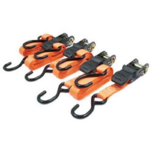 Roadpro RPRT150 1" x 15' Orange Ratchet Tie Down with Anti-Scratch Hook - 4 Piece Set