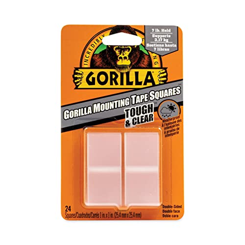 The Gorilla Glue Company 6067202 1" Double-Sided Tough & Clear Mounting Tape Squares 24 Count