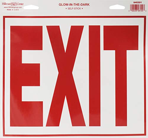 Hillman 840201 Exit Self Adhesive Sign, Glow in the Dark Vinyl with Reflective Red Lettering, 11x12 Inches 1-Sign
