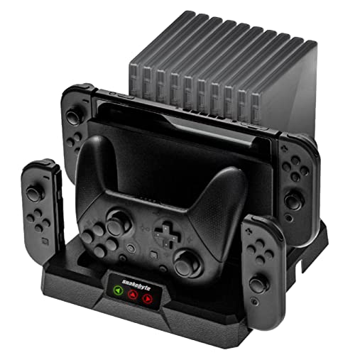 snakebyte DUAL CHARGE BASE S - Nintendo Switch charging station incl. Type-C cable, all-in-one organiser (10 games), charging function for 1 Pro Controller and 2 Joy-Cons, docking station, LED display