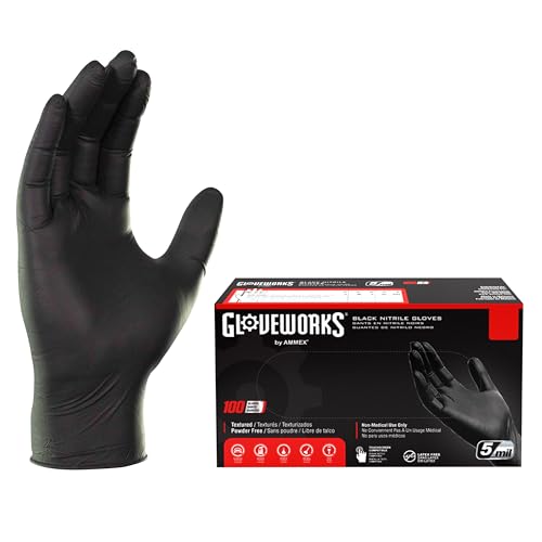 AMMEX GLOVEWORKS Black Nitrile Gloves X-Large 100ct