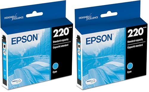 Epson T220 DURABrite Ultra -Ink Standard Capacity Cyan -Cartridge (T220220-S) for Select Expression and Workforce Printers (Pack of 2)