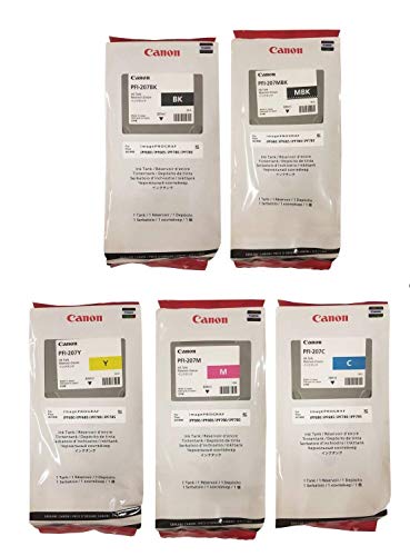 PFI-207 Set of 5 Genuine Canon MBK,BK,C,M,Y by CES Imaging