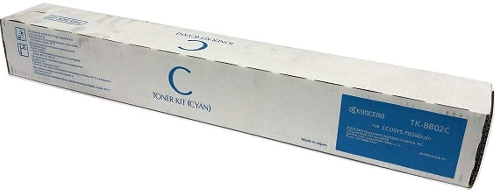 KYOCERA 1T02RRCUS0 Model TK-8802C Cyan Toner Cartridge for use ECOSYS P8060cdn A3 Color Laser Printer, Up to 20000 Pages Yield at 5% Average Coverage