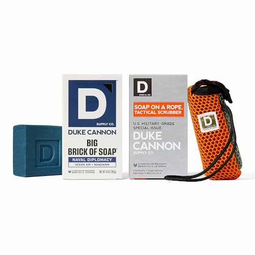 Duke Cannon Naval Diplomacy Big Brick of Soap + Tactical Soap on a Rope Pouch – For Men, Natural Ingredients, Long-Lasting, Fresh Masculine Scent, 10 oz.