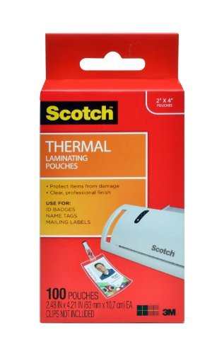 Scotch Thermal Pouches, 2.4 x 4.2 Inches ID Badge without Clip, 100 Pouches Size: 100 Pouches Model: TP5852-100 Office Supply Store