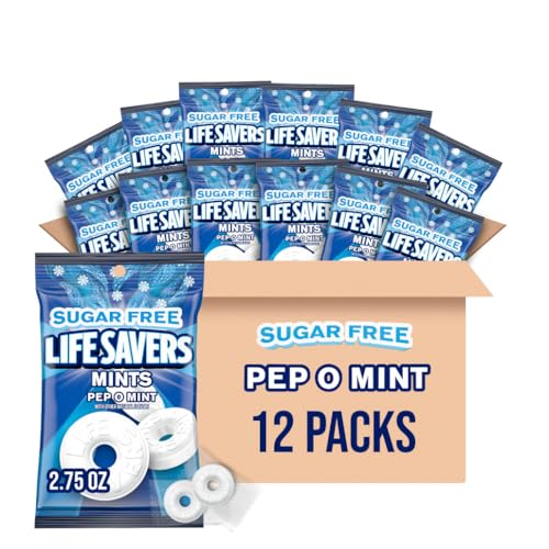 LIFE SAVERS Pep-O-Mint Breath Mints Hard Candy Bulk, 2.75 oz Bag, 12 Pack