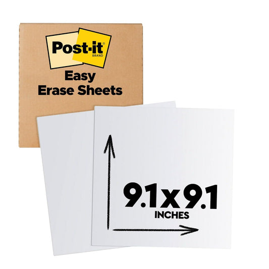 Post-it Easy Erase Whiteboard Sheets, 2 Pack, 9.1 x 9.1 in, Instant Whiteboard, Use Dry Erase and Permanent Markers (EE-SH-2PK-SIOC)