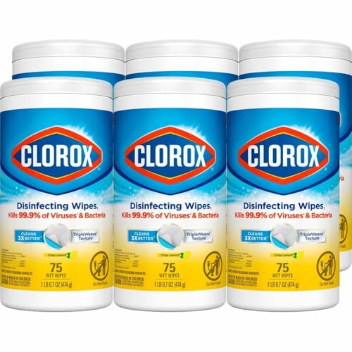 Clorox Disinfecting Wipes, Lemon, 75ct, 6 Pack