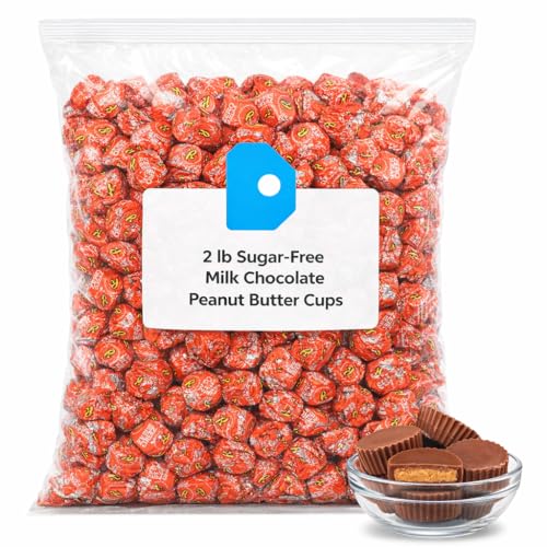 Sugar Milk Chocolate Peanut Butter Cups Bulk Candy – Over 2 Pound Individually Wrapped Guilt-Free Sweets – Free Candy Treats for Parties, Favors, Candy Bowls, Holiday Desserts, Events & Snacking