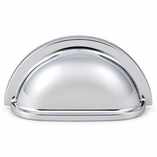 3-1/2" Cup Cabinet Pull with 3" Center to Center Polished Chrome Finish