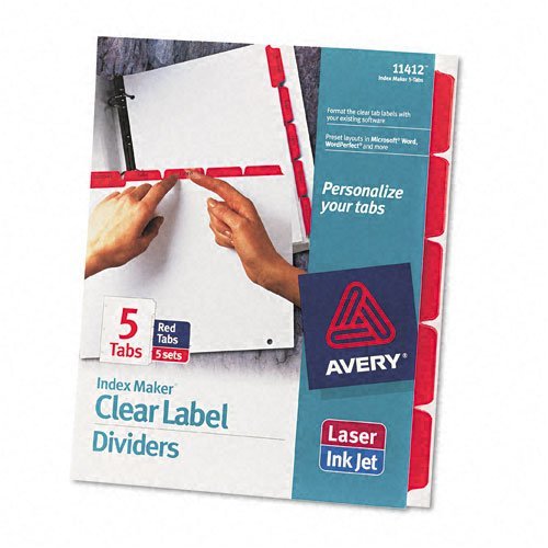 Avery Index Maker Dividers, Red, 5-Tab, Letter, 3 Pack