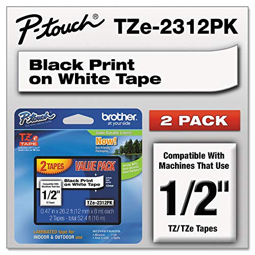 Brother P-Touch TZE2312PK Label Tape 0.47in x 26.2ft 2-Pack