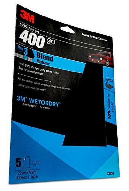3M Wetordry Sandpaper 400 Grit 9x11 5-Pack